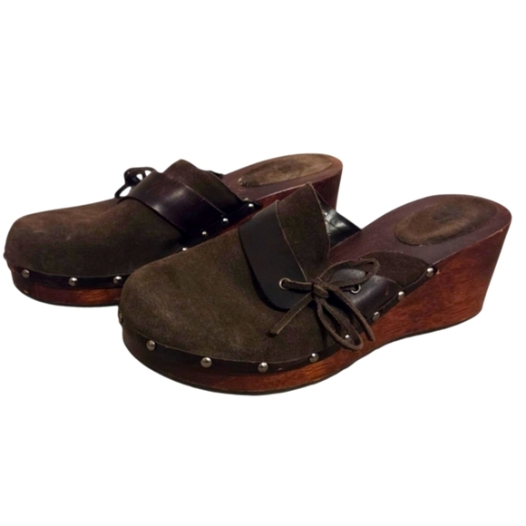 Vintage Y2k 90's American Eagle Wooden Heel Clog Leather Women's Size 10 Brown - Picture 8 of 10